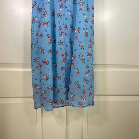 Light Blue Floral Tie Shoulder Slit Midi Dress - NEW - Picture 13 of 16